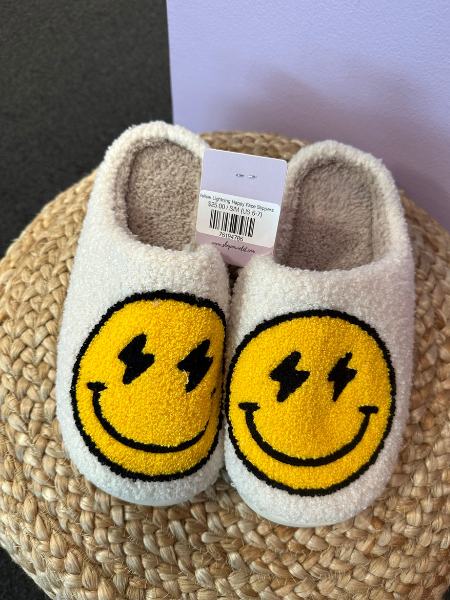 Yellow Lightning Happy Face Slippers