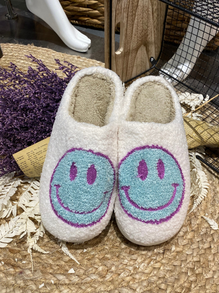 Turquoise Happy Face Slippers
